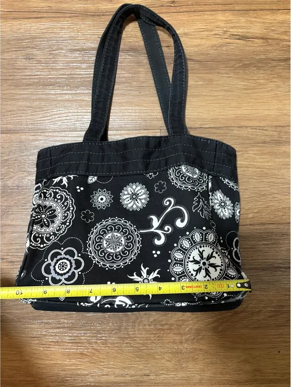 Thirty-One Black White Floral Paisley Quilted Tote Bag Handbag Purse - Image 3