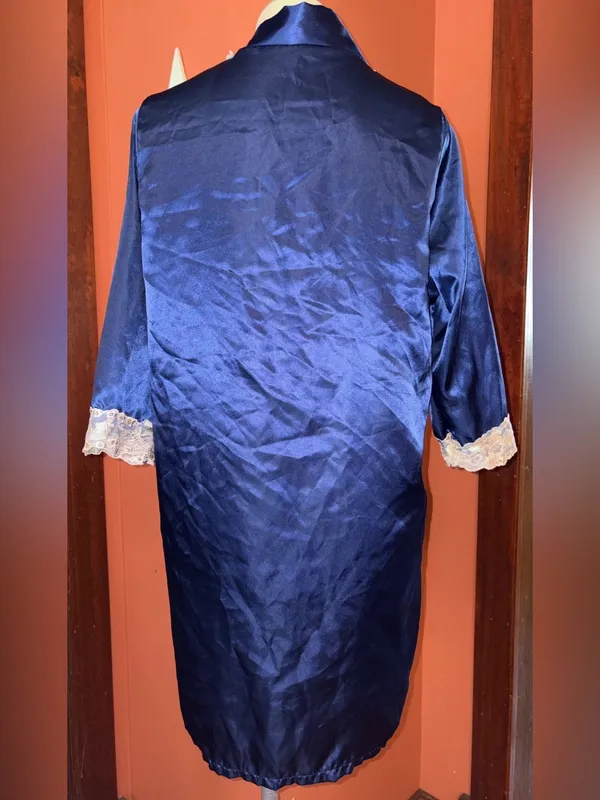 Vintage Blue Satin Lace-Trim Pajama Set - Image 2
