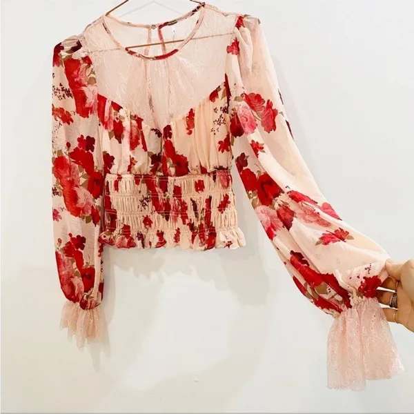 Free People red and pink lace top - Image 14