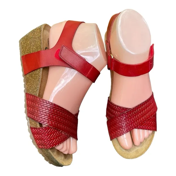 OTBT Red Leather Harriet Strap Wedge Sandal Euro Vacation Retro Boho Comfort 6M - Image 2