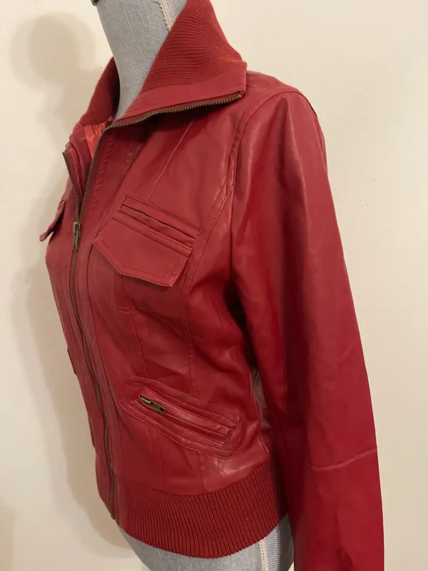 Zenana Red Faux Leather Jacket - Image 11