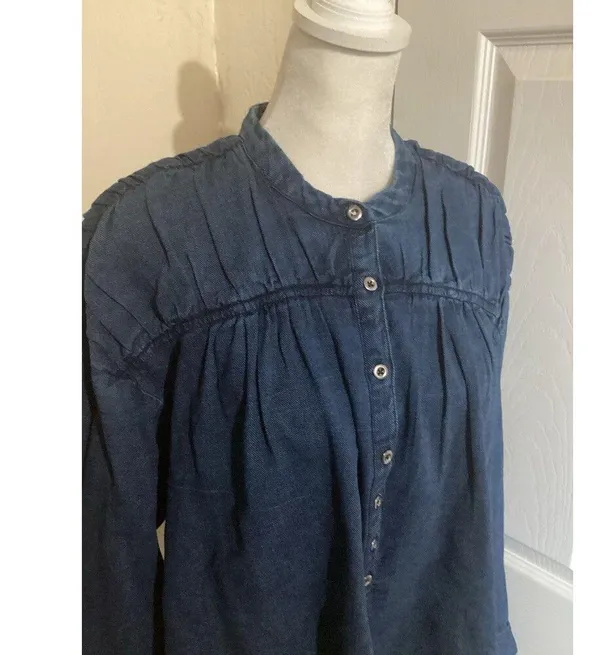 Pilcro Chambray Quarter Button Long Sleeve Chambray Blouse XS - Image 5