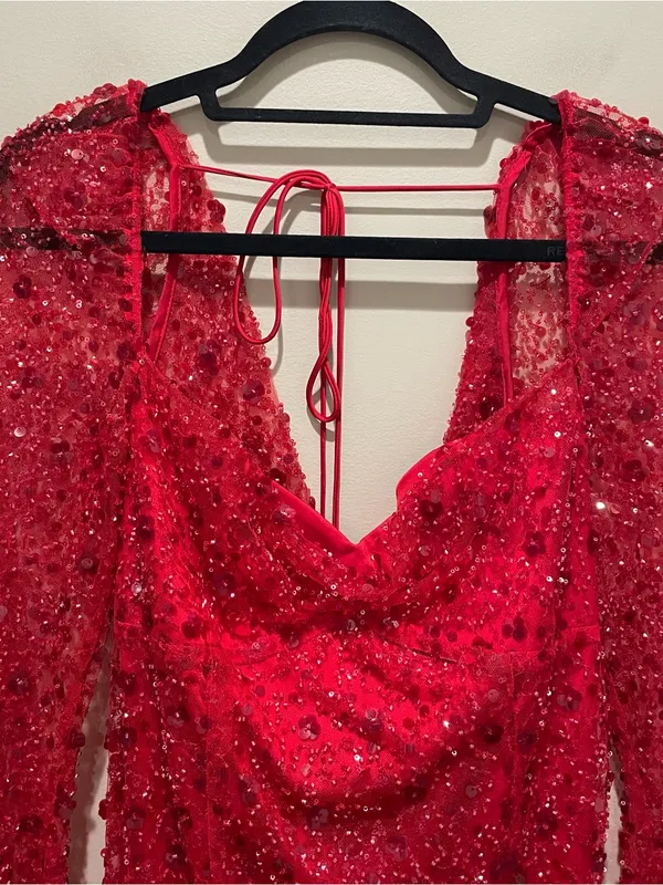 For Love & Lemons Gwendolyn Red Sequin Open Back Mini Dress Women’s Size Medium - Image 7