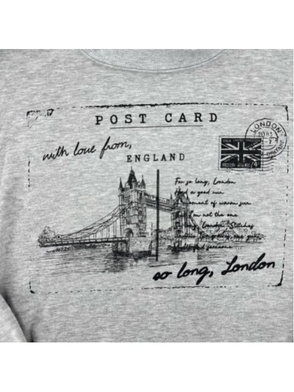Taylor Swift Sweatshirt So Long London Postcard Gray Crewneck Originality Medium - Image 2