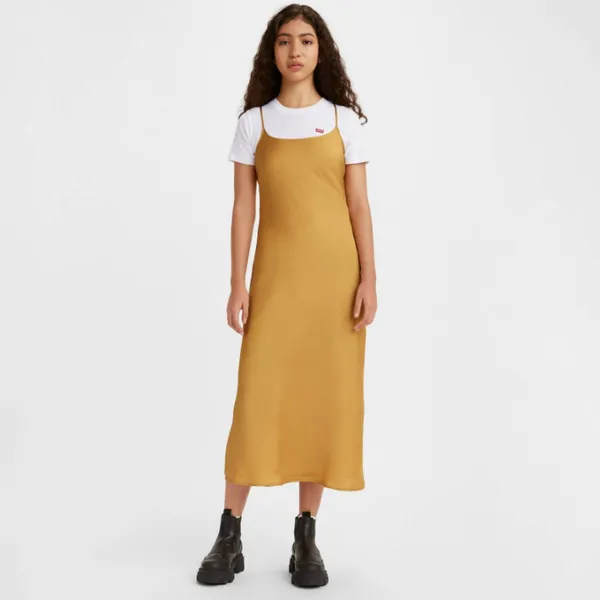 NWT LEVI'S DALIA SLIP DRESS Mustard Yellow GOLD Satin XL - Image 4