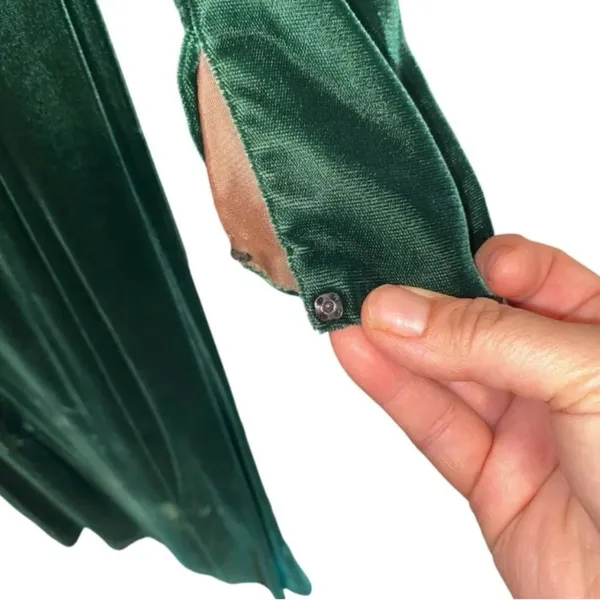 Vintage Forest Green Velvet Rhinestone Backless Bow dress Gown 40s black Tie - Image 12