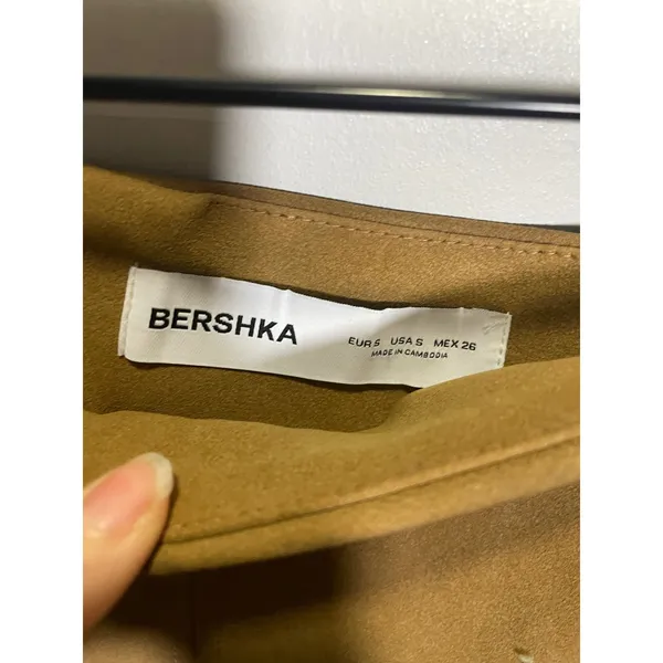 Bershka Mini Skirt Womens S Brown Faux Suede High Waisted Casual Chic - Image 3