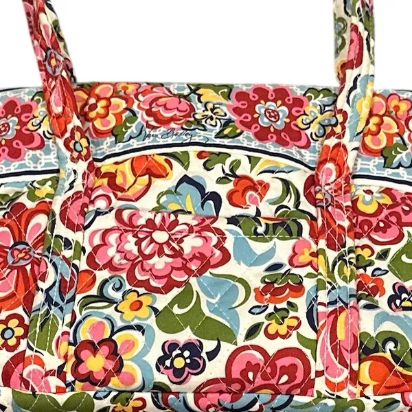 VERA BRADLEY QUILTED PINK BLUE Boho Floral Multicolor Tote Bag - Image 4