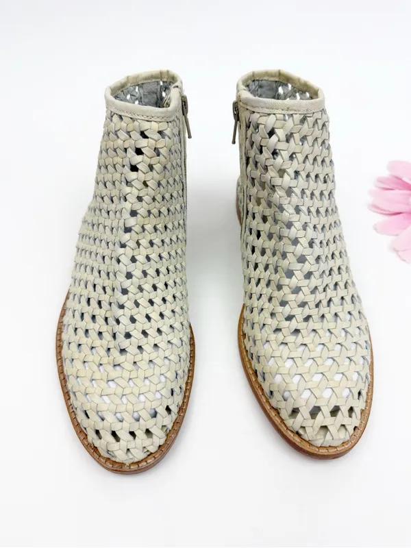 Free People Cayne Woven Leather Bootie Ankle Boots Bone - Image 2