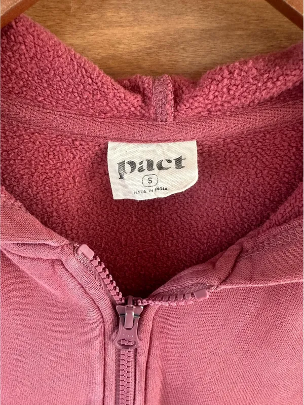 Pact Organic Cotton Fleece Full Zip Hoodie Sweatshirt Mauve Pink Women’s Small - Image 7