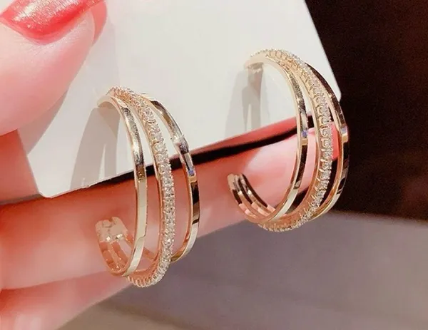 CZ Open Gold Hoop Earrings for Women - Image 2