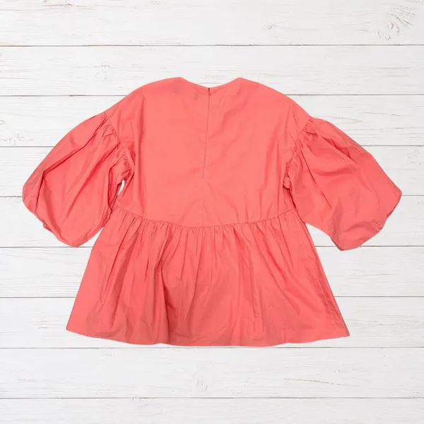 Pomander Place Coral Peplum Babydoll Top Balloon Sleeve Cotton XS‎ Tuckernuck - Image 2