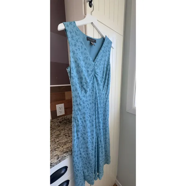 Vintage Banana Republic Y2K 2002 Blue Floral Ruched Midi Dress Size 6 - Image 2