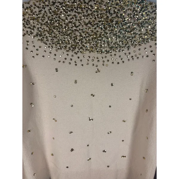 Moda International Cardigan Womens M Beige Silk Sequin Beaded Star - Image 15