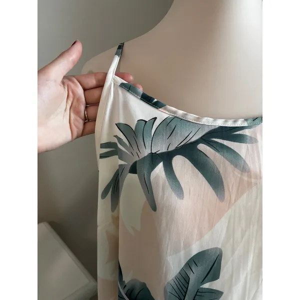 Tropical Leaf‎ Print Slip Dress Green Pink White Summer Vacation Mini Dress - Image 5