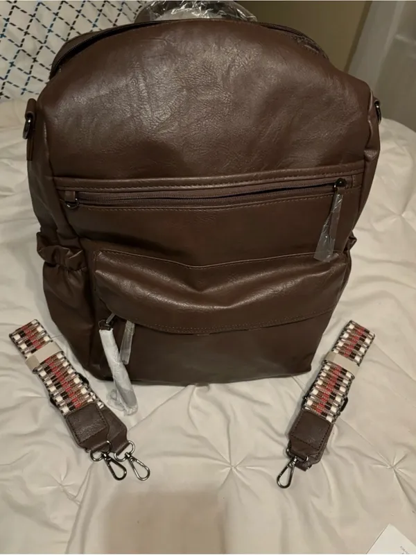 Everyday Brown Faux Leather Women's Backpack with Detachable Patterned Straps - Image 2