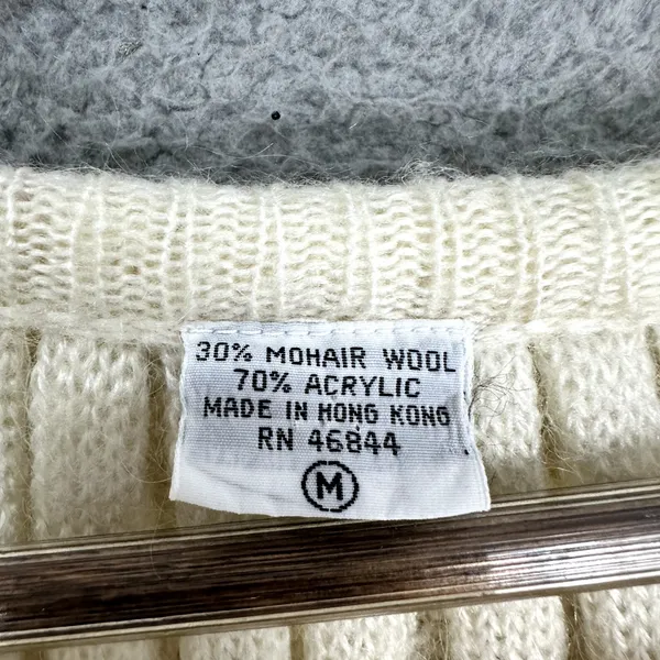 Vintage Sweater Womens Medium Ivory Mohair Blend Open Knit Ruffle Grandma‎ Regal - Image 2