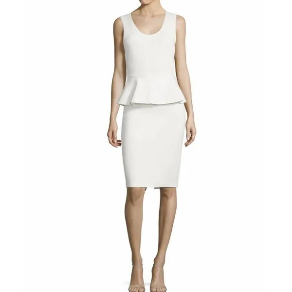 Alice + Olivia Isaac Peplum Sheath Dress Neutral Workwear Office Cocktail Sz S - Image 2
