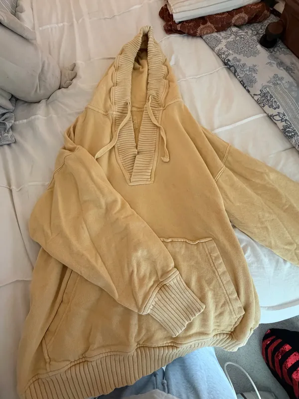 Aerie Yellow Hooded Women's Pullover Sweatshirt Textured - Image 4