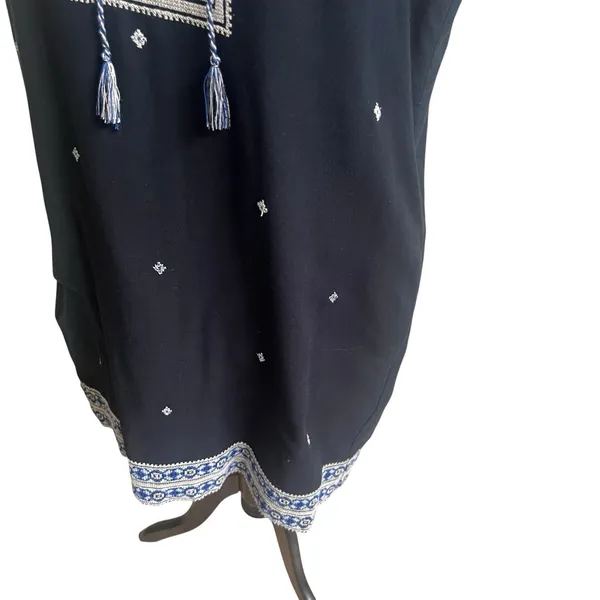 Madewell Suncoast Embroidered Shift Dress Women's Sz 12 Sleeveless Black Tassel - Image 6
