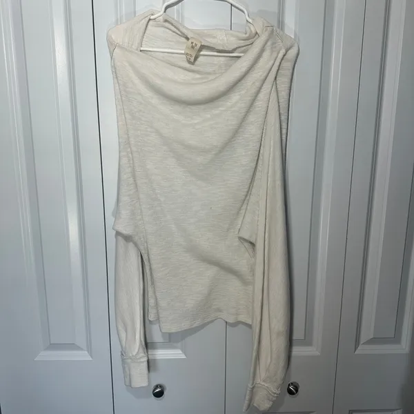 Free People Skyline Thermal Top Women Medium Cream Boat Neck Long Sleeve Slouchy - Image 2