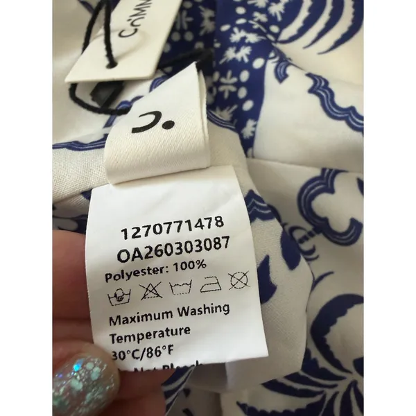 NWT COMMENSE Blue White Printed Palm Tropical Halter Crop Top Womens Large - Image 8