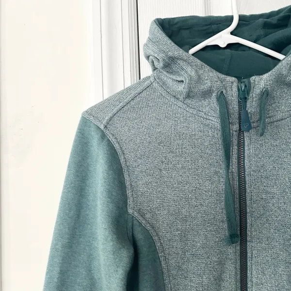 Pact Organic Two Tone Green Heather Full Zip Hooded Sweatshirt Jacket Small - Image 2