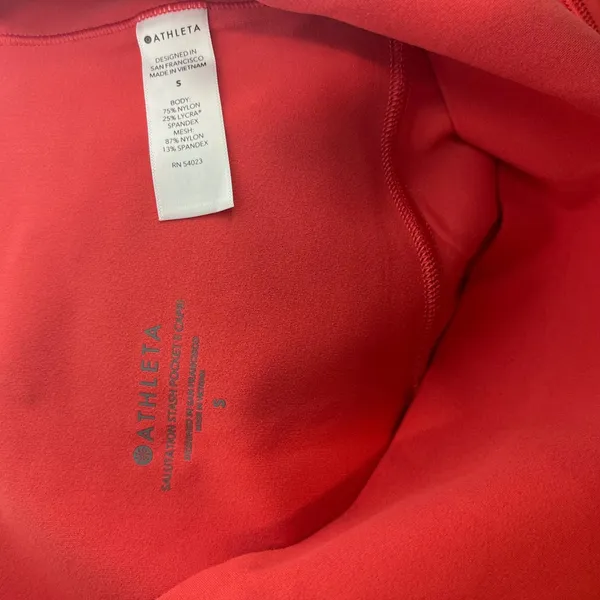 Athleta Salutation Stash Pocket Capri Pants Coral‎ Red Mesh Ruched Ankle Size S - Image 4