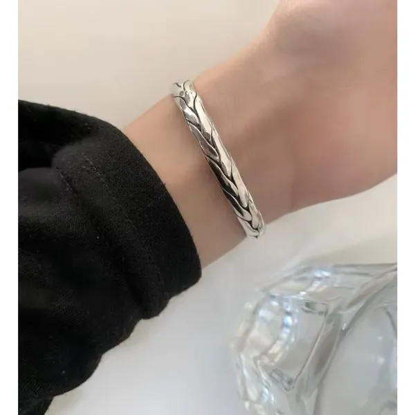 925‎ Sterling Silver Braided Cuff Bangle Bracelet Adjustable Open End - Image 7