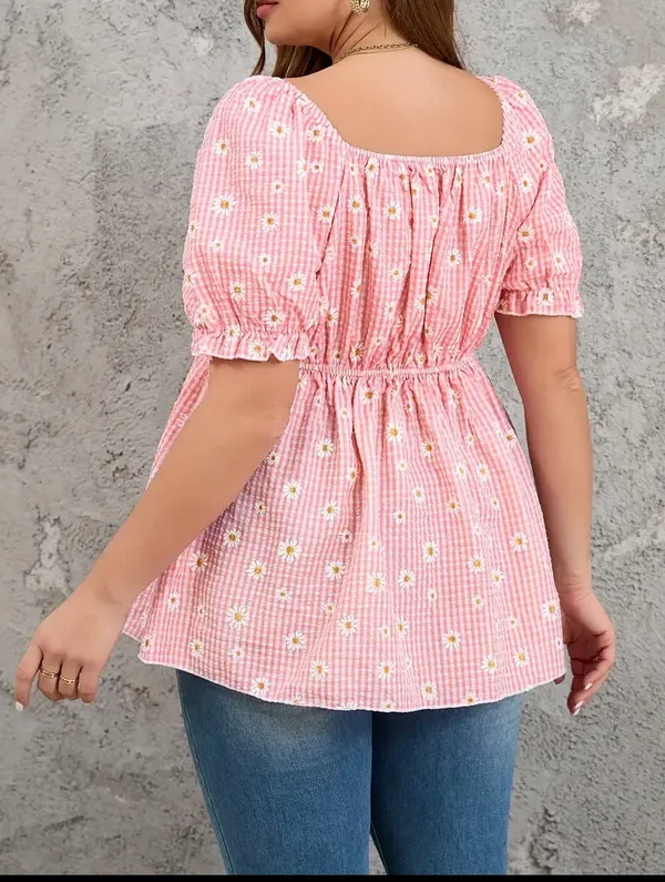 Nwot-Pink Gingham Babydoll Top-Size 2x - Image 3