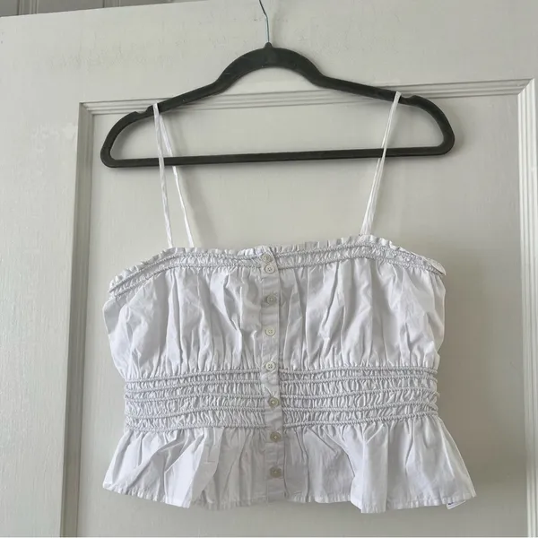 Madewell Smocked Button-Front Top in Poplin in Eyelet White Size Small NWT - Image 6