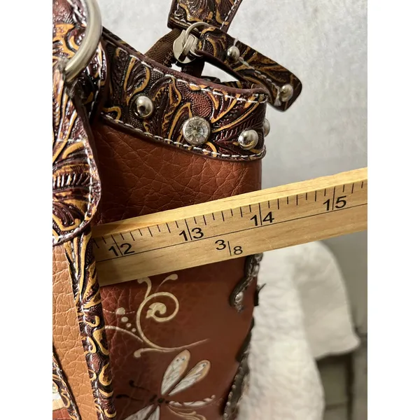 Western Dragonfly Studded Shoulder Bag Wallet Set Tooled Boho Cowgirl Purse - Image 6