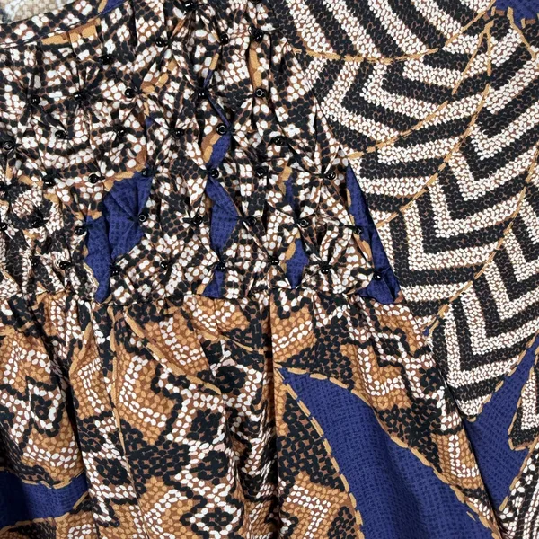 Farm‎ Rio Smocked Geometric Print Beaded Cotton Mini Dress Small Boho Abstract - Image 3