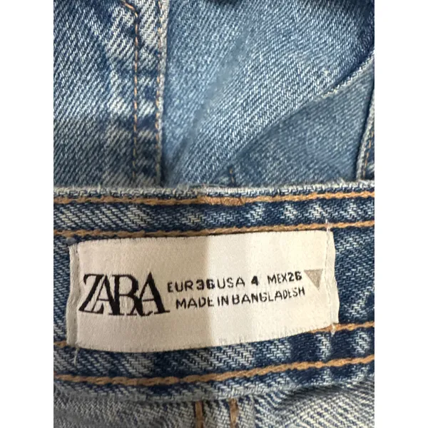 Zara Womens Blue Mid Rise Cargo Straight Leg Jeans with Side Slits Size 4 - Image 3