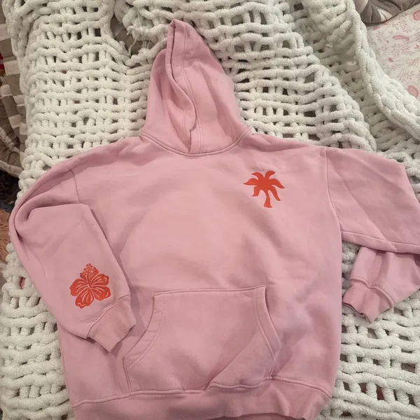 Pink Palm Puff Hoodie Everything Comes in Waves - Image 3