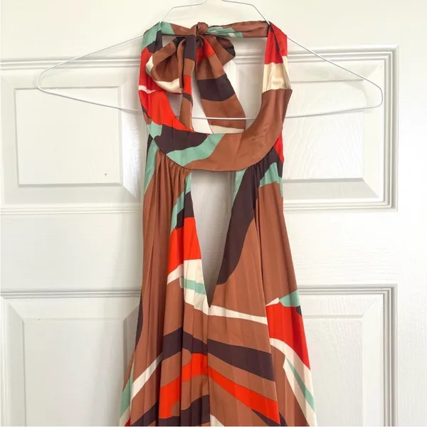 Anthropologie Hutch Halter‎ Pleated Swing Mini Dress Orange Blue Brown M NWT - Image 7