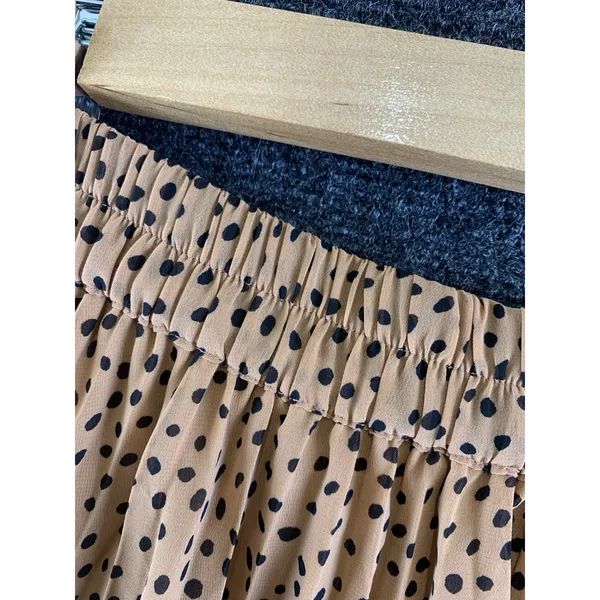 Japna Pleated Midi Skirt Size M Camel Brown Polka Dot Elastic Waist Lined - Image 6