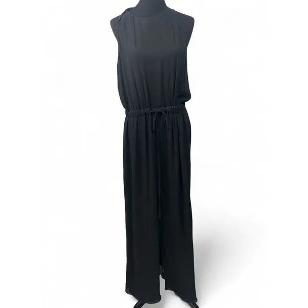 BABATON ARITZIA | L | Womens Black Sleeveless Wide Leg Crop Jumpsuit Drawstring - Image 3