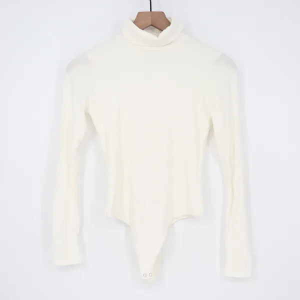 Naked Wardrobe White Turtleneck Long Sleeve Bodysuit Small - Image 2