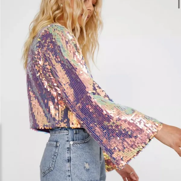 Nasty Gal Iridescent Sequin Jacket - Image 3