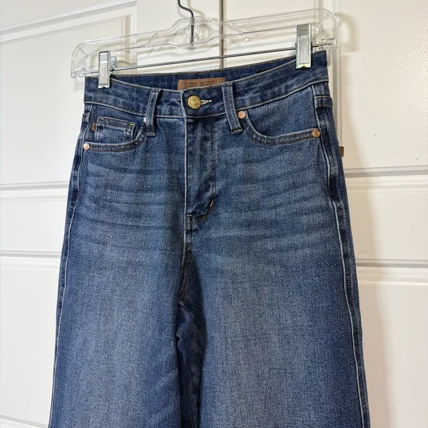Judy Blue Wide Leg Jeans Womens 1/25 Blue High Rise Stretch Denim Flare - Image 5