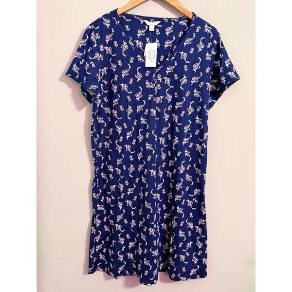 Charter Club Womens‎ Navy Paisley Floral Button Front Short Sleeve Nightgown M - Image 2