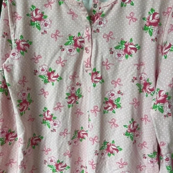 Classic Whimsy Pajamas Set Bows Coquette floral roses long sleeve pants henley - Image 2