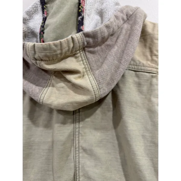 Free People 1970 Mixed Media Utility Jacket Green Hooded Elbow Patches Small - Image 5