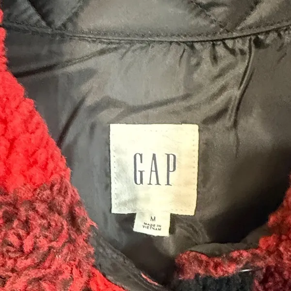 GAP Red and Black Plaid Teddy Jacket - Image 2