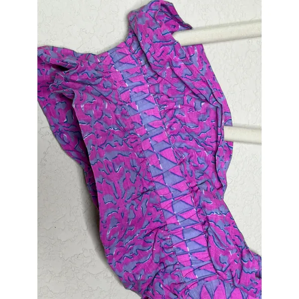 Uncle Frank Purple Boho Mini Dress Ruffle Sleeve Cotton Pockets Small - Image 5