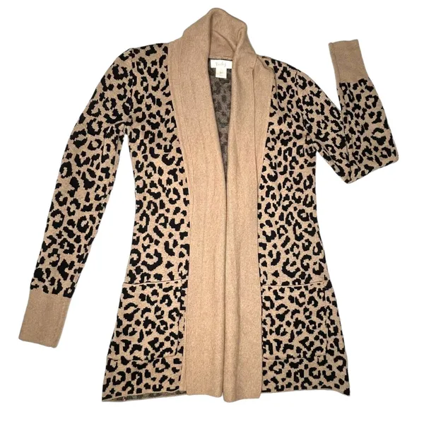 KAISLEY Leopard Print‎ Cardigan Duster Size Small Tan Brown Black - Image 7
