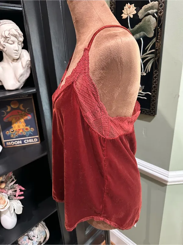 Storia Burnt Orange Velvet Lace Camisole – Size Small - Image 5