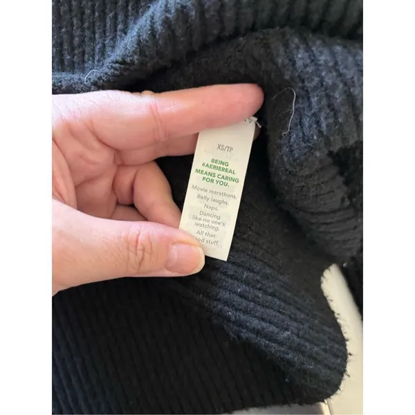 Aerie Unreal Stripe Sweater XS Black Cream Crewneck Knit Pullover Women - Image 3