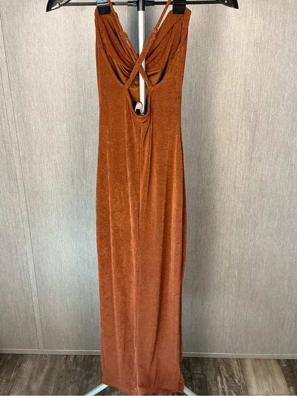 Cowl-Neck Midi Slip Dress in Rust Brown - Image 10